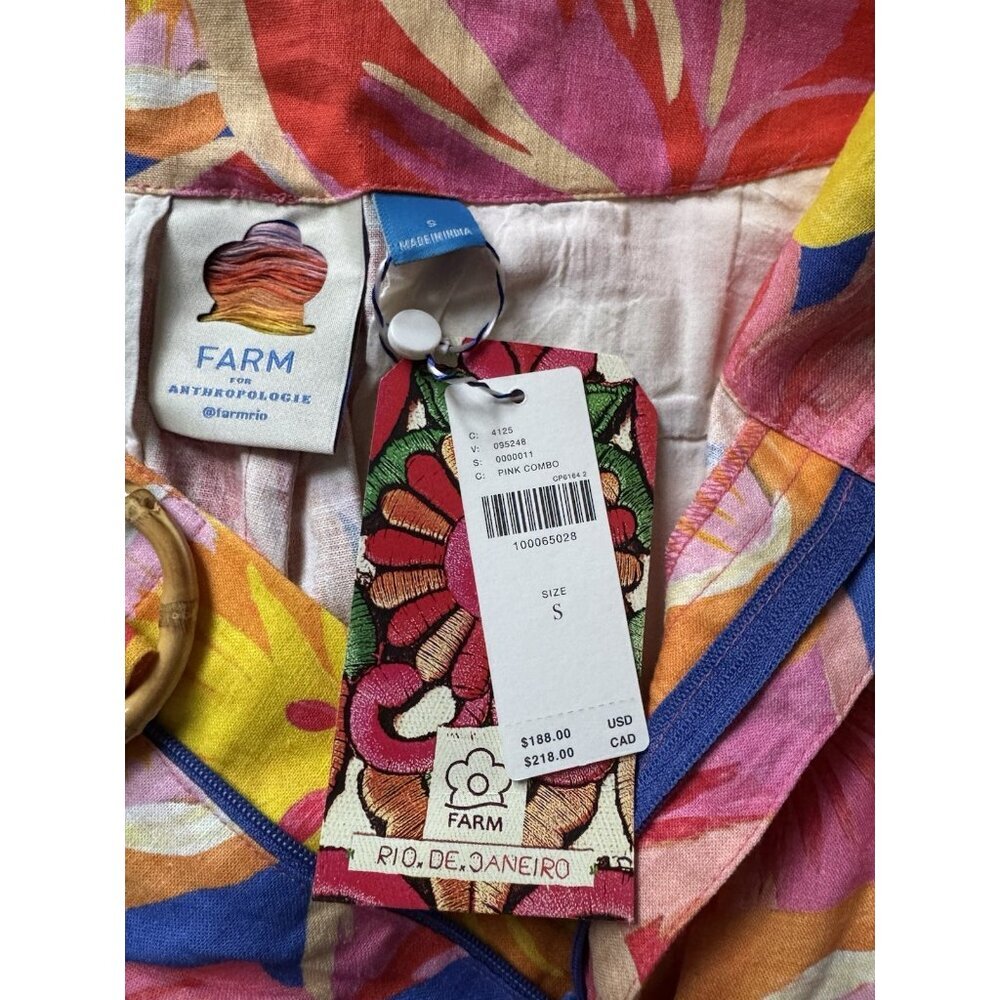 NWT Size S - Farm Rio Linen Blend Belted Floral Bermuda Shorts (NWT US$ 188) - Picture 11 of 12